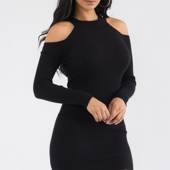 Cold Shoulder Mini Ribbed Dress - Picture 6 of 7